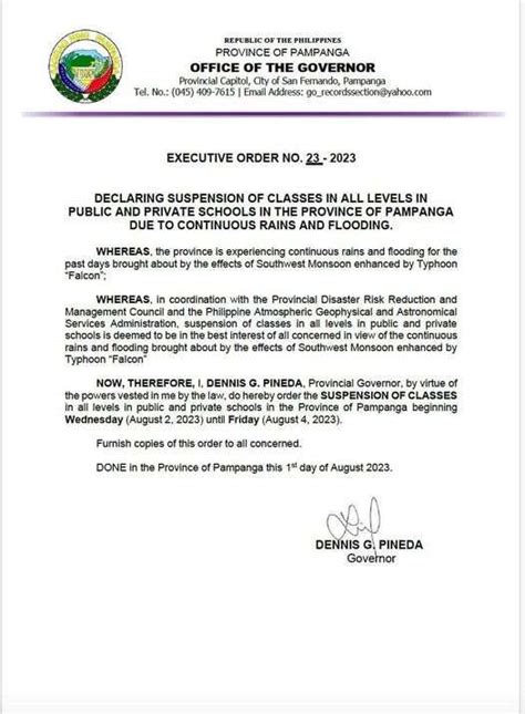 quezon city announcement suspension of classes|Executive Order No. 23, Series of 2023: AN ORDER .